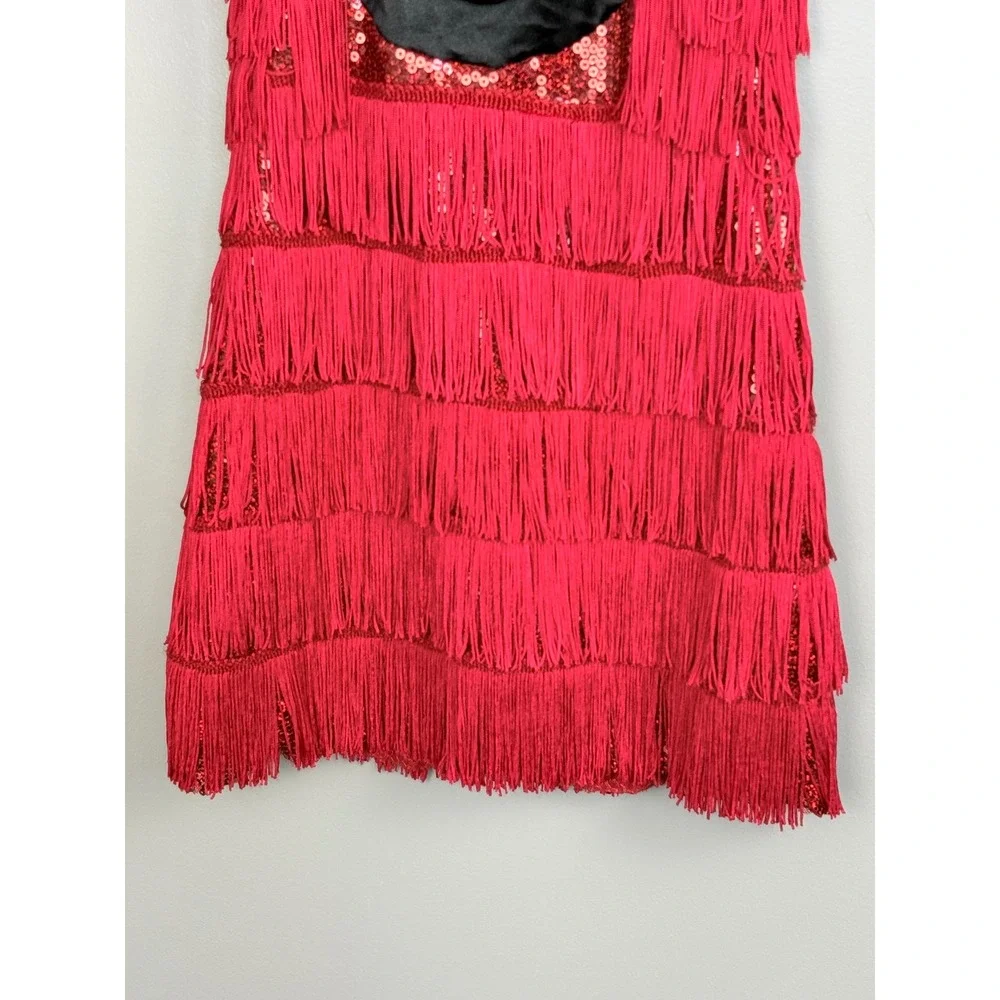 Weissman‎ Dance Costume Dress Kids LC Red Nylon Spandex Fringe Sequin 8810
